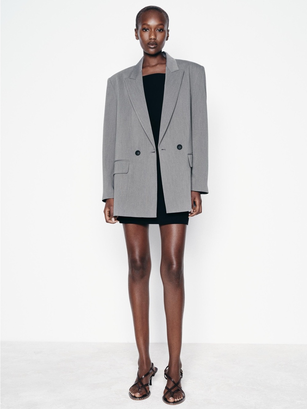 Zara Gray Double-Breasted Oversized Blazer